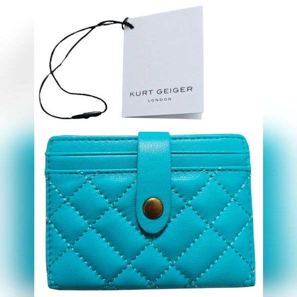 Kurt Geiger London New In Box Quilted Turquoise Card Holder - Picture 4 of 9